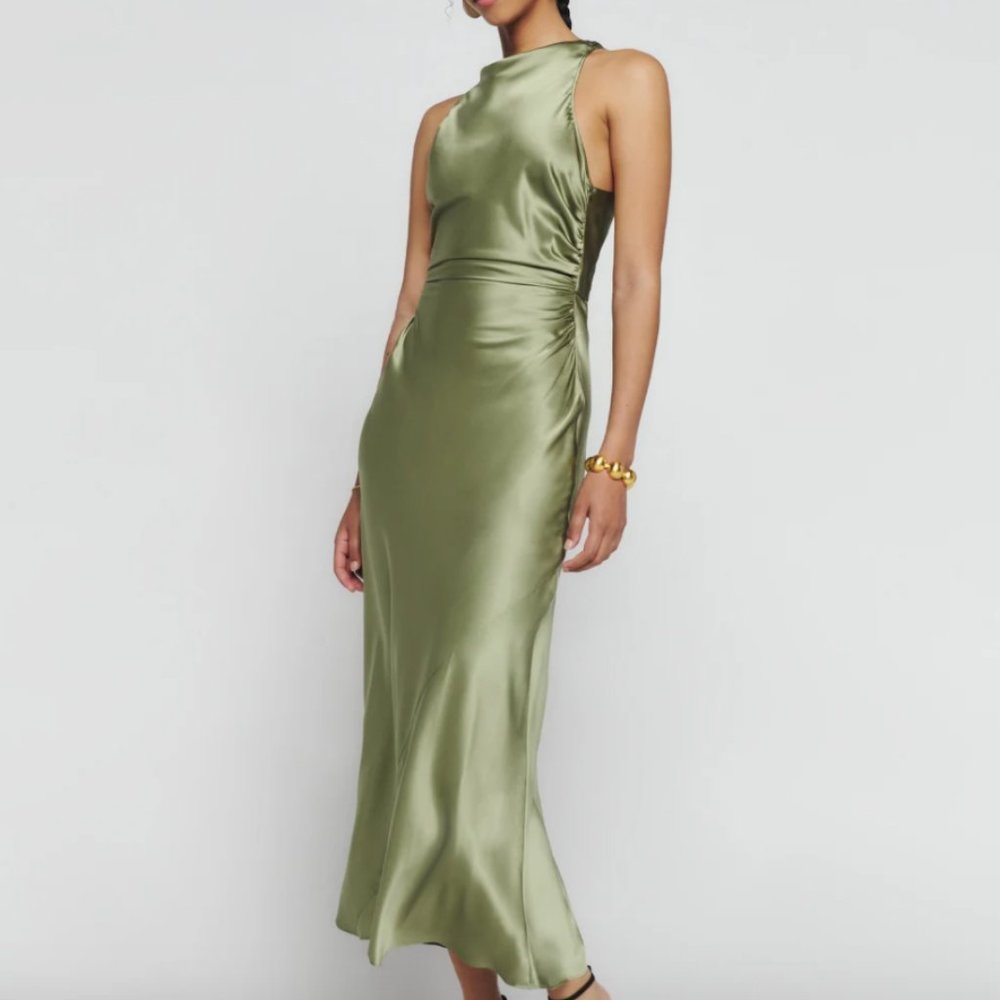 Reformation Cassette Silk Dress in Artichoke *BRAND NEW*
